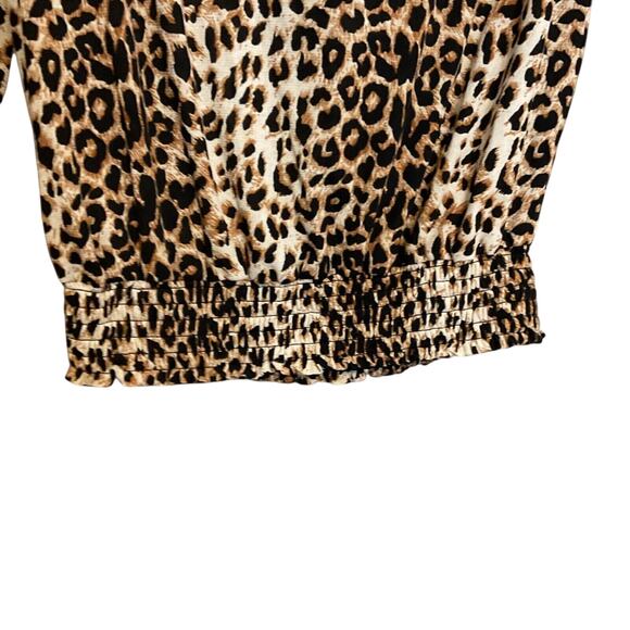 Twenty One Leopard Print Top Ruffle Size S Accent Tie Neck Elastic Waist Spring - Picture 10 of 15